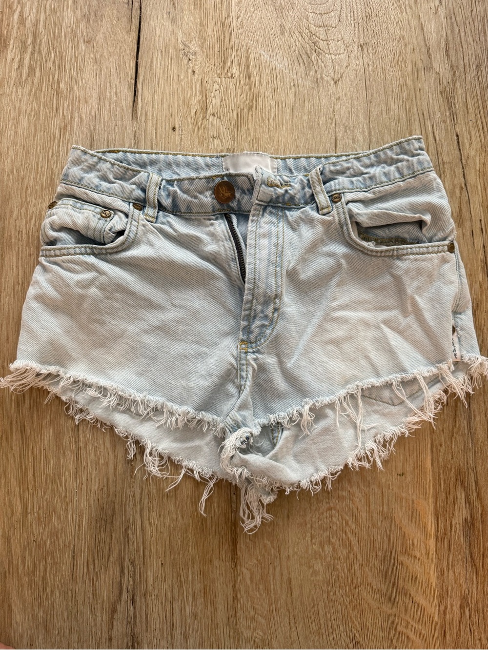 One Teaspoon Light Wash Frayed Hem Denim Shorts